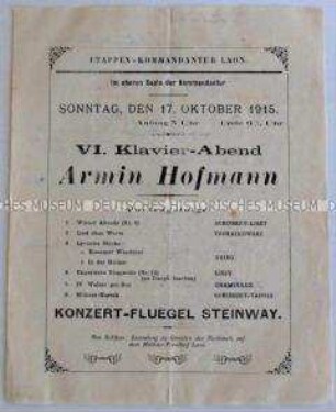 Programm eines Klavier-Abends für die deutsche Armee im besetzten Frankreich