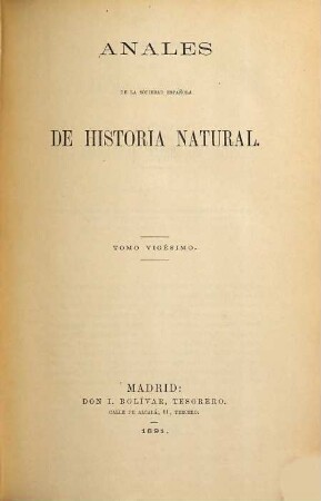 Anales de la Sociedad Española de Historia Natural. 20. 1891