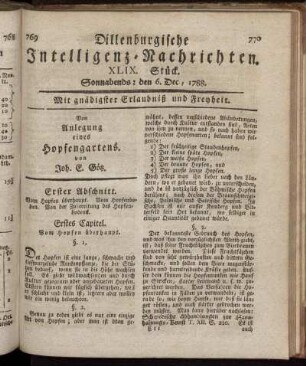 XLIX. Stück. Sonnabends : den 6. Dec., 1788.