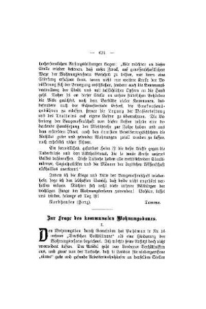 Zur Frage des kommunalen Wohnungsbaues