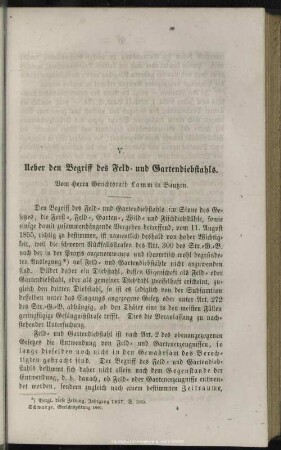 V. Ueber den Begriff des Feld- und Gartendiebstahls