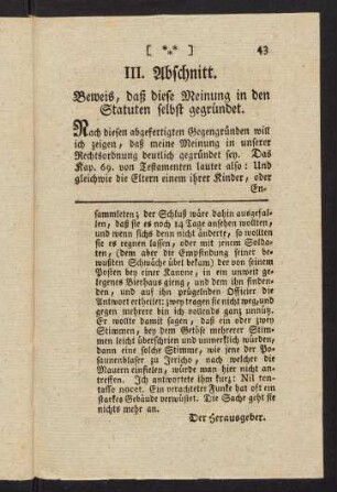 43-52, III. Abschnitt. Beweis, daß diese Meinung in den Statuten selbst gegründet. - IV. Abschnitt. Von gleichförmigen Statuten.