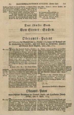 Das fünfte Buch. Von Steuer-Sachen