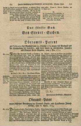 Das fünfte Buch. Von Steuer-Sachen