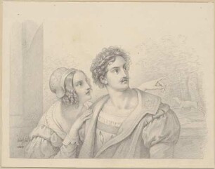 Mann und Frau nach rechts blickend. Brustbild