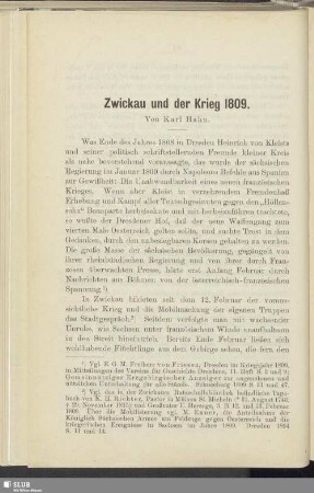 Zwickau und der Krieg 1809