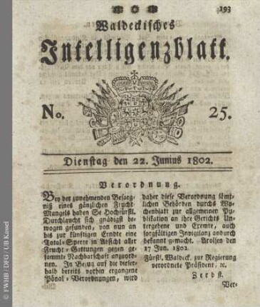 No. 25, Dienstag den 22. Junius 1802