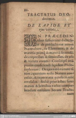 Tractatus Duodecimus. De Lapide Et ejus virtute