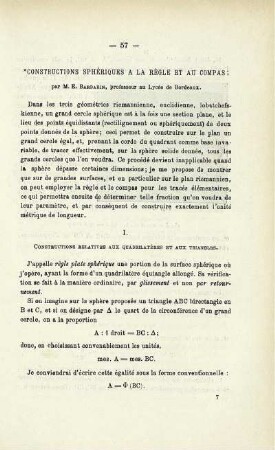 CONSTRUCTIONS SPHÉRIQUES A LA RÈGLE ET AU COMPAS.