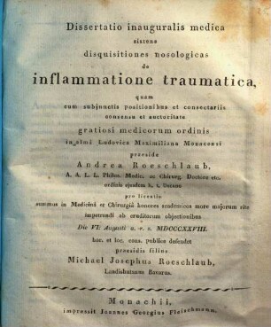 Diss. inaug. med. sistens disquisitiones nosologicas de inflammatione traumatica