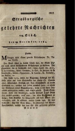 104. Stück, den 29. December, 1784.