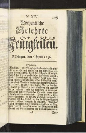 N. XIV. Tübingen, den 6. April 1736