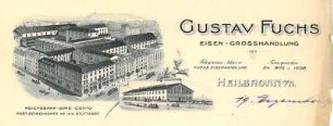 Briefbogen der Eisenwarenhandlung Gustav Fuchs von 1910 mit Firmenansicht [Kaiserstraße Ecke Gerberstraße]