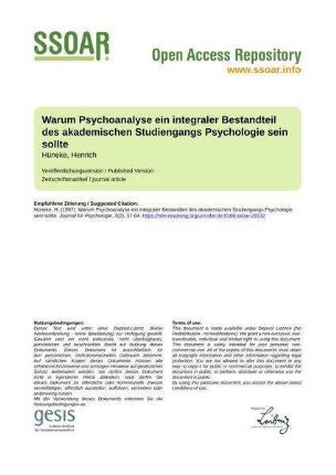 Warum Psychoanalyse ein integraler Bestandteil des akademischen Studiengangs Psychologie sein sollte