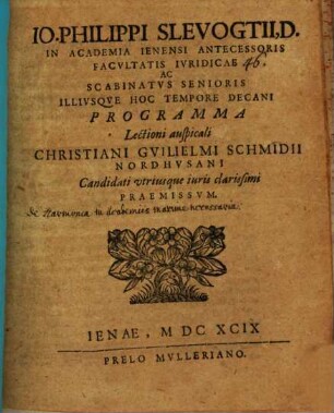 Programma lectioni ausp. Ch. W. Schmidii praemissum : [disseritur de harmonia in academiis maxime necessaria]