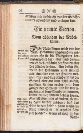 Die neunte Lection. Vom abbinden der Nabelschnur