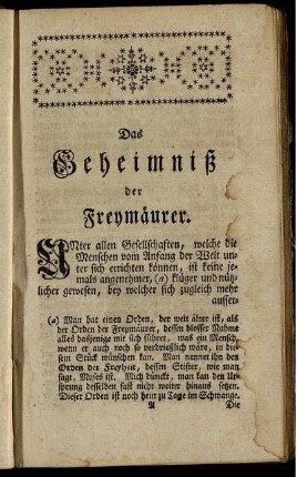 Das Geheimniß der Freymäurer