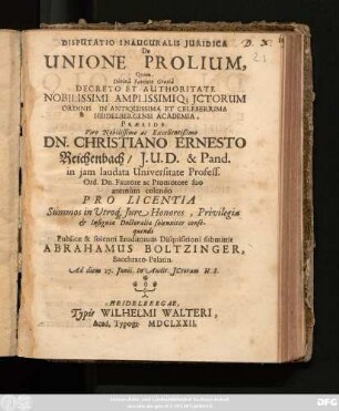 Disputatio Inauguralis Iuridica De Unione Prolium
