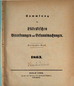 Sammlung der lübeckischen Verordnungen und Bekanntmachungen, 30. 1863
