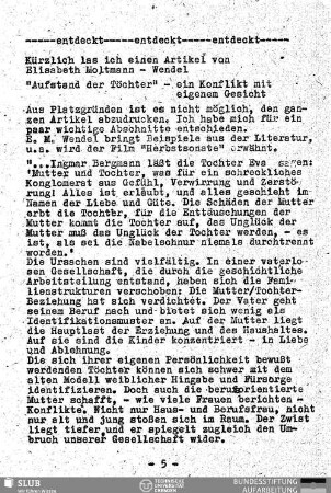 Aufstand der Töchter : Artikel von Elisabeth Moltmann-Wendel