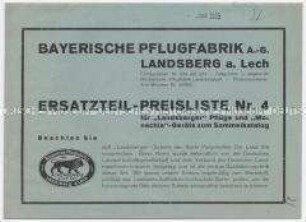 Ersatzteil-Preisliste Nr. 4 für "Landsberger" Pflüge und "Monachia"-Geräte zum Sammelkatalog