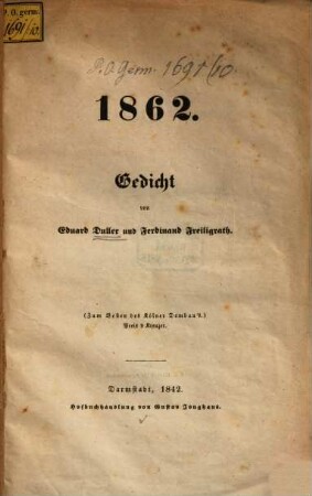 1862 : Gedicht ; [zum Besten des Kölner Dombau's)