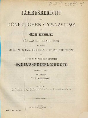 Jahresbericht : über das Schuljahr .... 1884/85