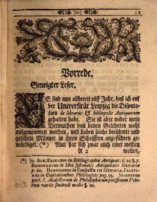 Historie derer Buchhändler, wie solche in Alten und Mitlern Zeiten gewesen : Aus tüchtigen Nachrichten zusammen getragen