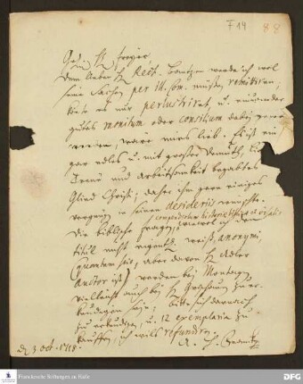 Brief von August Hermann Francke an Hieronymus Freyer.