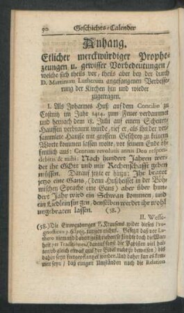 Anhang. Etlicher merckwürdiger Prophezeungen u. gewisser Vorbedeutungen / ...