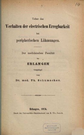 Ueber das Verhalten der electrischen Erregbarkeit bei peripherischen Lähmungen