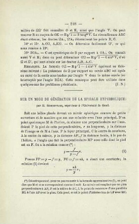 SUR UN MODE DE GÉNÉRATION DE LA SPIRALE HYPERBOLIQUE.
