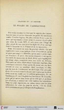 Chapitre XVI et dernier. Le procés de l´absolutisme