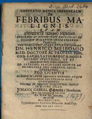 Disputatio Medica Inauguralis De Febribus Malignis