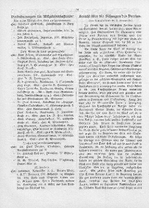 Bericht über die Sitzungen des Vereins