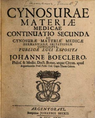 Cynosura materiae medicae continuata, 2. Cynosurae materiae medicae continuatio. - 1731. - 894 S.