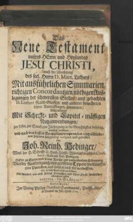 Das Neue Testament unsers Herrn und Heylandes Jesu Christi