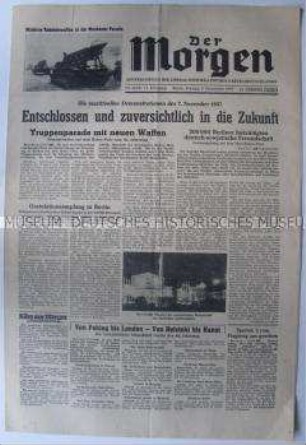 Tageszeitung der LDPD "Der Morgen" u.a. zum 40. Jahrestag der Oktoberrevolution