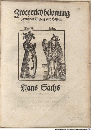 Zweyerley belonung, bayde der Tugent und laster
