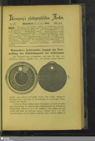 Warnerke's Actinometer, benutzt zur Feststellung der Belichtungszeit bei Aufnahmen