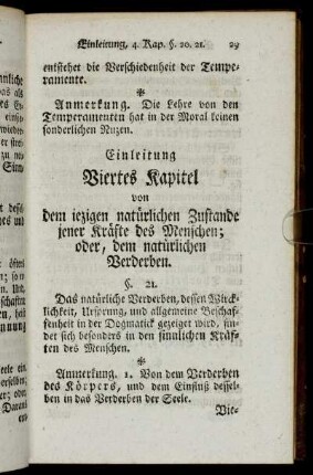 Viertes Kapitel vn dem iezigen natürlichen Zustande jener Kräfte des Menschen; oder, dem natürlichen Verderben. - Sechstes Kapitel vom Gewissen.