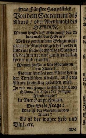 Das Fuenffte Hauptstueck. Von dem Sacrament des Altars / oder Abendmahl des Herrn
