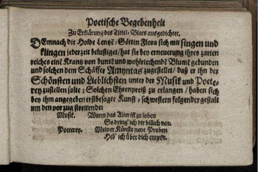 Poetische Begebenheit zu Erklärung des Tittel-Blats ausgedichtet