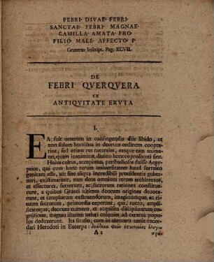Commentatio de febri querquera ex antiquitate eruta