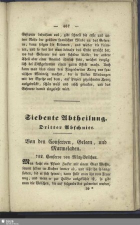 Dritter Abschnitt. Von den Conserven, Geleen, und Marmeladen