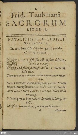 Frid. Taubmani Sacrorum Liber I.