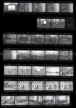 Schwarz-Weiß-Negative mit Aufnahmen von der Überschwemmung 1947 im Oderbruch in und bei Wriezen