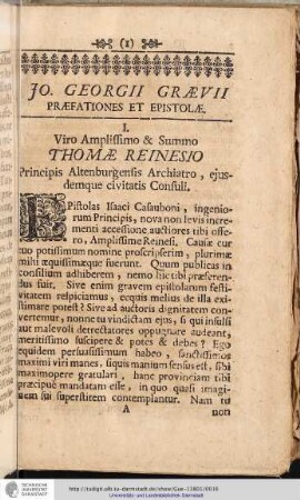 Jo. Georgii Graevii Praefationes Et Epistolae CXX