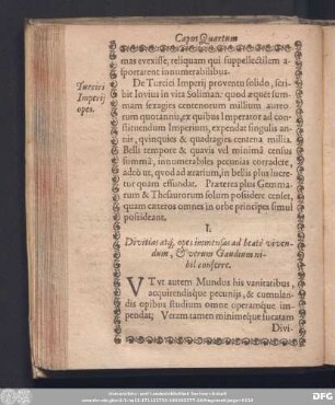 I. Divitias atq[ue], opes immensas ad beatè vivendum, & verum Gaudium nihil conferre.