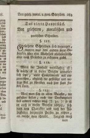 Das vierte Hauptstück. Von gelehrten, moralischen und poetischen Schreiben.
